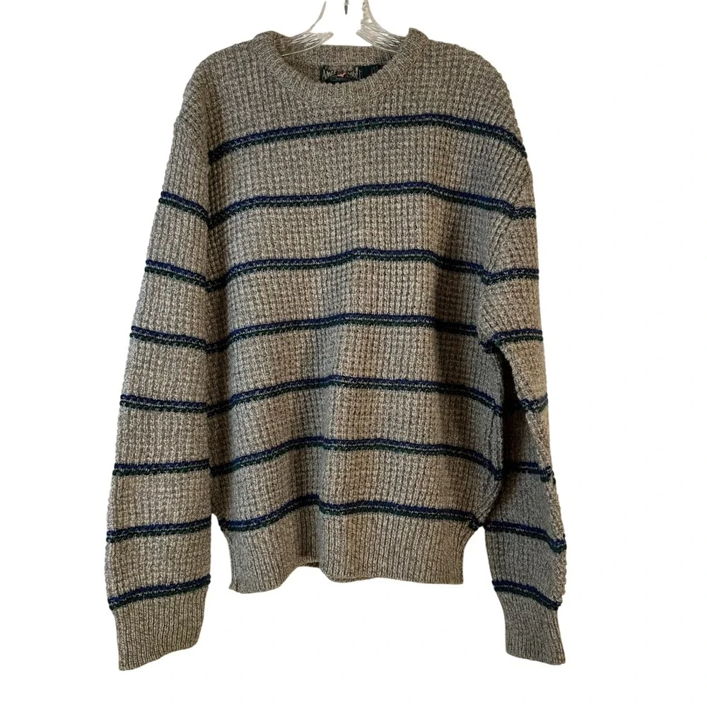 Vintage American Eagle Wool Blend Striped Waffle Knit Sweater Mens XL Grey USA